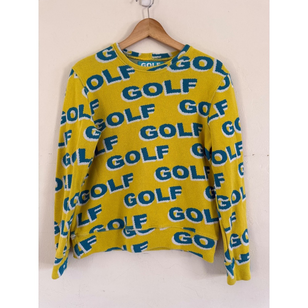 Golf Wang 3D GOLF Logo Knit Sweater Yellow Teal White Medium Bold Colorful